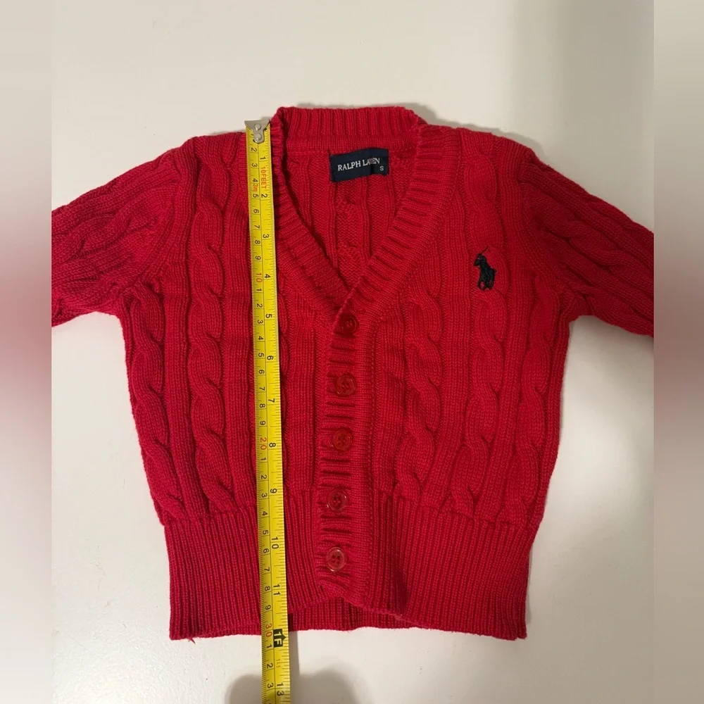 Ralph Lauren Baby Cable Knit Cardigan Sweater Red 18-24 Months 100% Cotton
